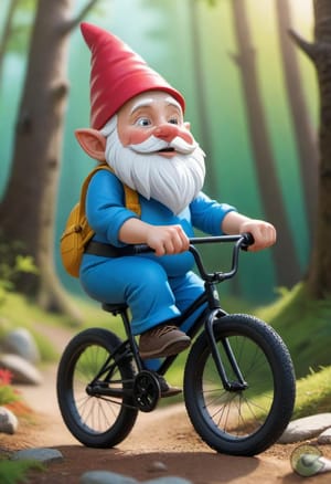 Gnome's first ride in the forest, one wheel at a time!