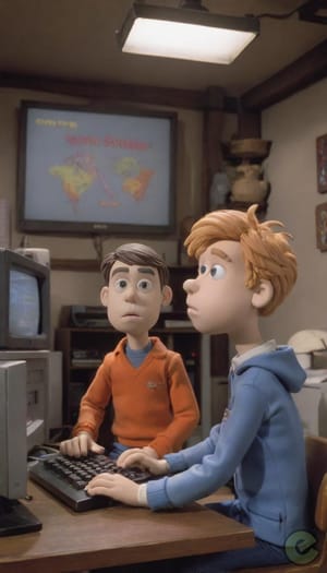This is a humorous image featuring two animated characters sitting at a desk with a computer screen. On the screen, there's a map labeled The World, and it appears to be from an