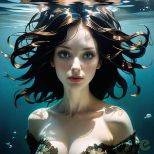 A mermaid's tale, under the ocean waves.