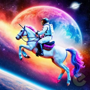 Riding the cosmos on a unicorn, because why not? 🚀🌌✨ #spaceadventures #unicornrider