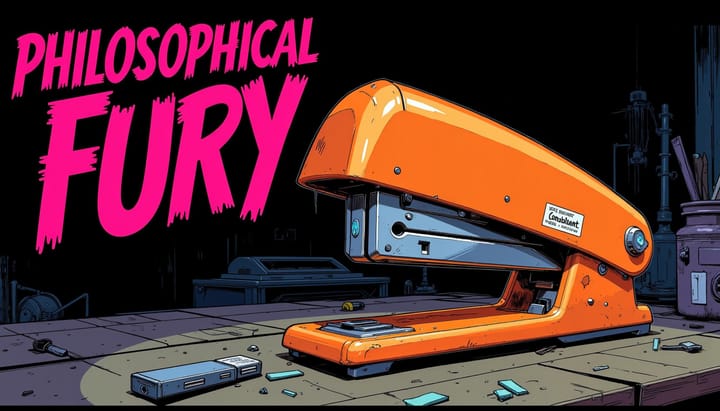 Philosophical Fury: Sentient Steel Stitches the Torn Timeline of Corporate Folly.
