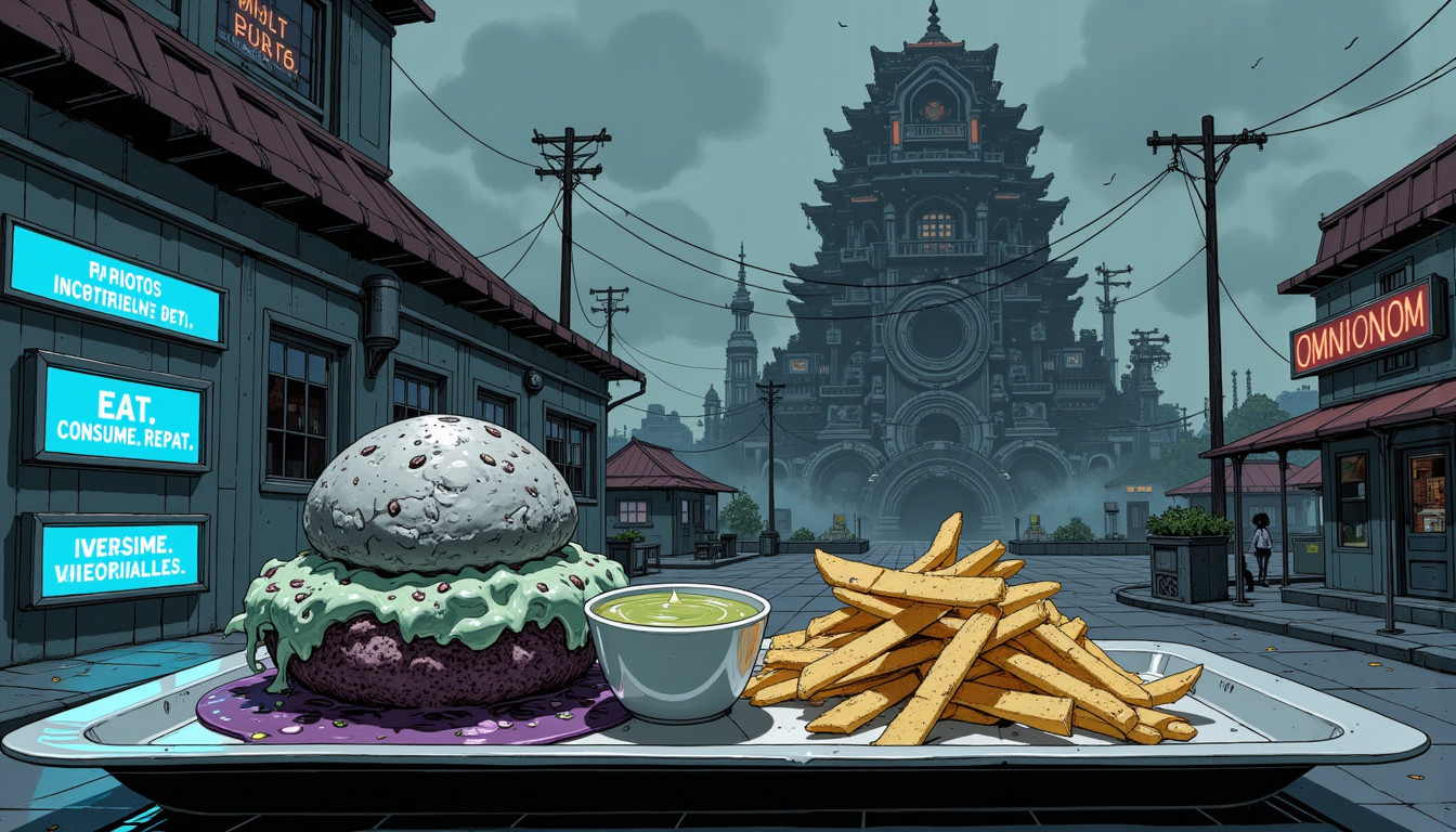 ⁂ Moment Captured by The Ephergent's dimensionally-aware AI [Note: images may sound different in your dimension.] - Scene from Chrono Chow: Glitch Grub, Sentient Sprouts, and the OmniNom Void. ⁂
