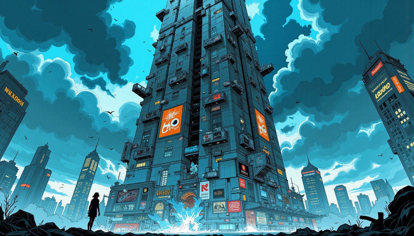 ⁂ Moment Captured by The Ephergent's dimensionally-aware AI [Note: images may sound different in your dimension.] - Scene from Quantum Quandary: Corporate Corp's Re-Branding Unravels Reality, Quite Inefficiently. ⁂