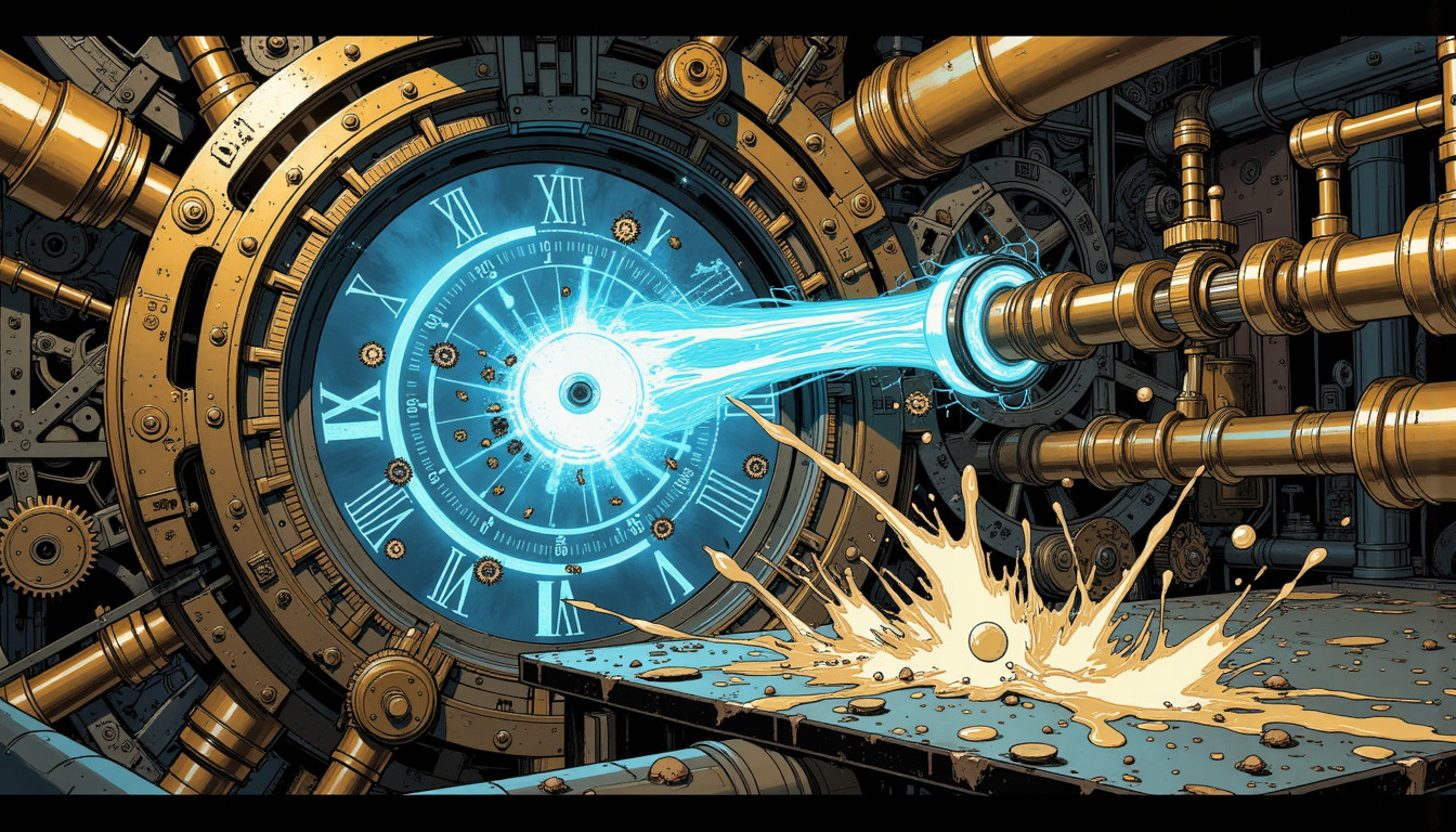 ⁂ Moment Captured by The Ephergent's dimensionally-aware AI [Note: images may sound different in your dimension.] - Scene from Quantum Quandary: My Espresso Machine Fought Temporal Terror! ⁂