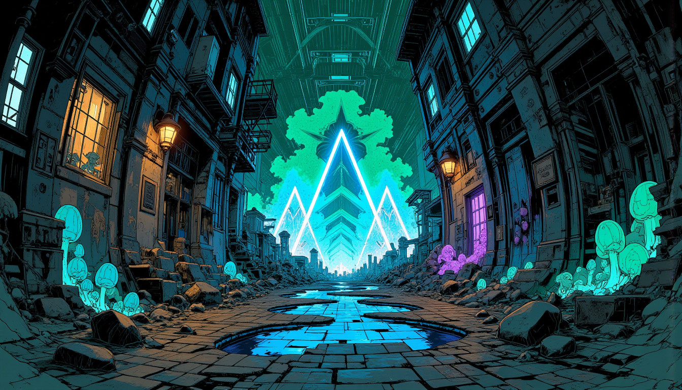 ⁂ Moment Captured by The Ephergent's dimensionally-aware AI [Note: images may sound different in your dimension.] - Scene from Dimensional Dilemma: Accidental Apocalypse Leads to Authentic Anxiety Supplements! ⁂