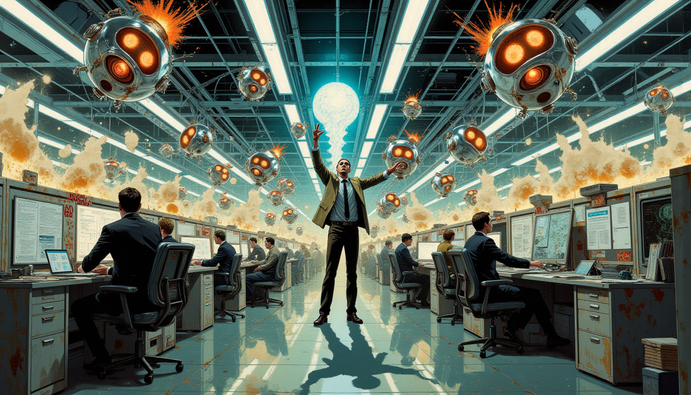 ⁂ Moment Captured by The Ephergent's dimensionally-aware AI [Note: images may sound different in your dimension.] - Scene from Memory Malfunction: When Your Job Scrubs You, But Your Soul Remembers Being a Sentient Teapot! ⁂