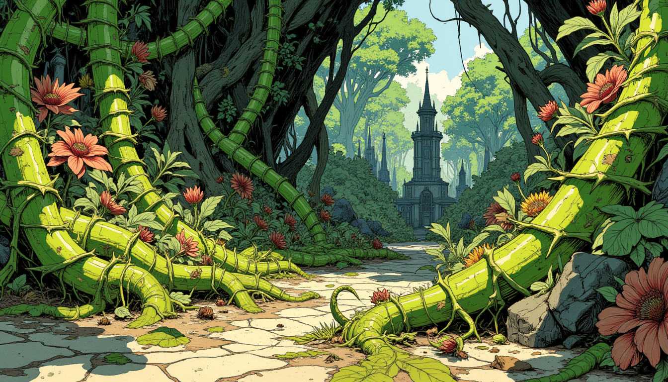⁂ Moment Captured by The Ephergent's dimensionally-aware AI [Note: images may sound different in your dimension.] - Scene from Rooted Ruin: Corporate Greed Turns Verdantia into Wall Street Wilt! ⁂