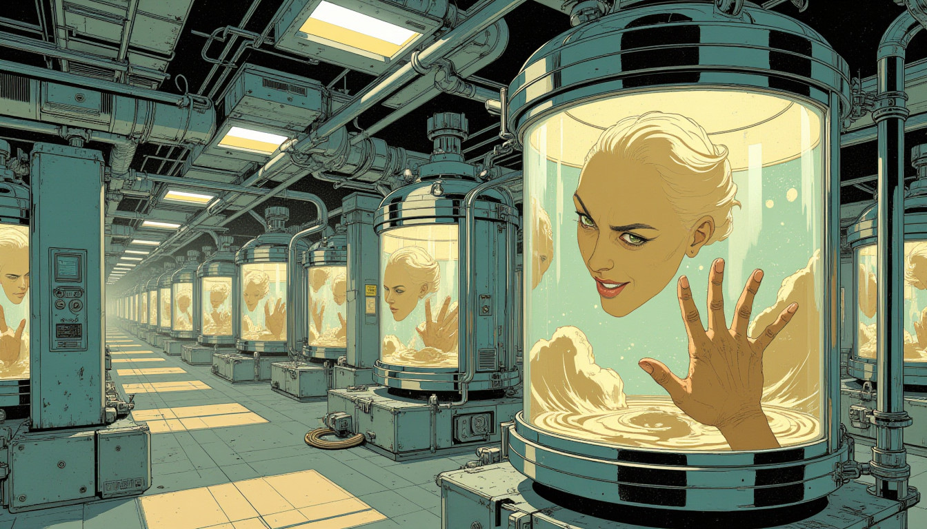 ⁂ Moment Captured by The Ephergent's dimensionally-aware AI [Note: images may sound different in your dimension.] - Scene from Quantum Quandary: Safety Vests Expose Corporate Corp's Stolen Consciousness Cafe! ⁂