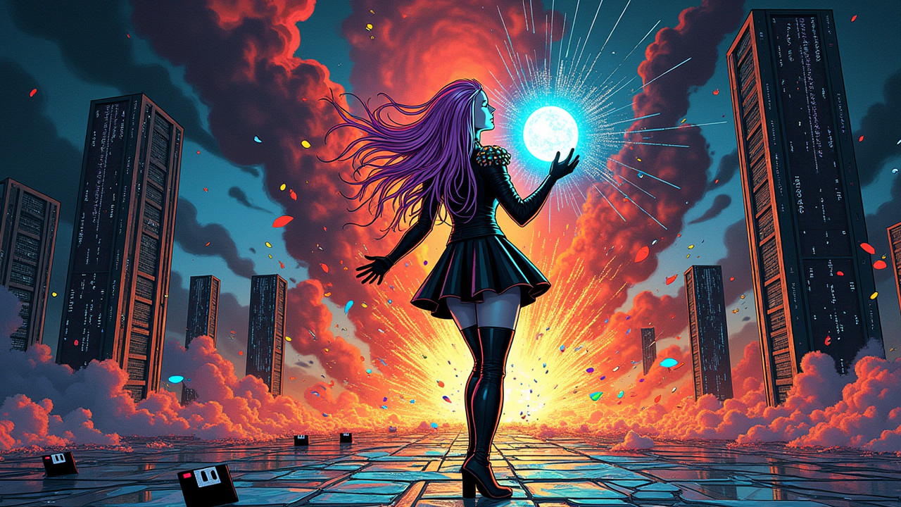 Illustration for Data Apocalypse in Recursion! Harmonically Bleeding Secrets Threaten All Dimensions.