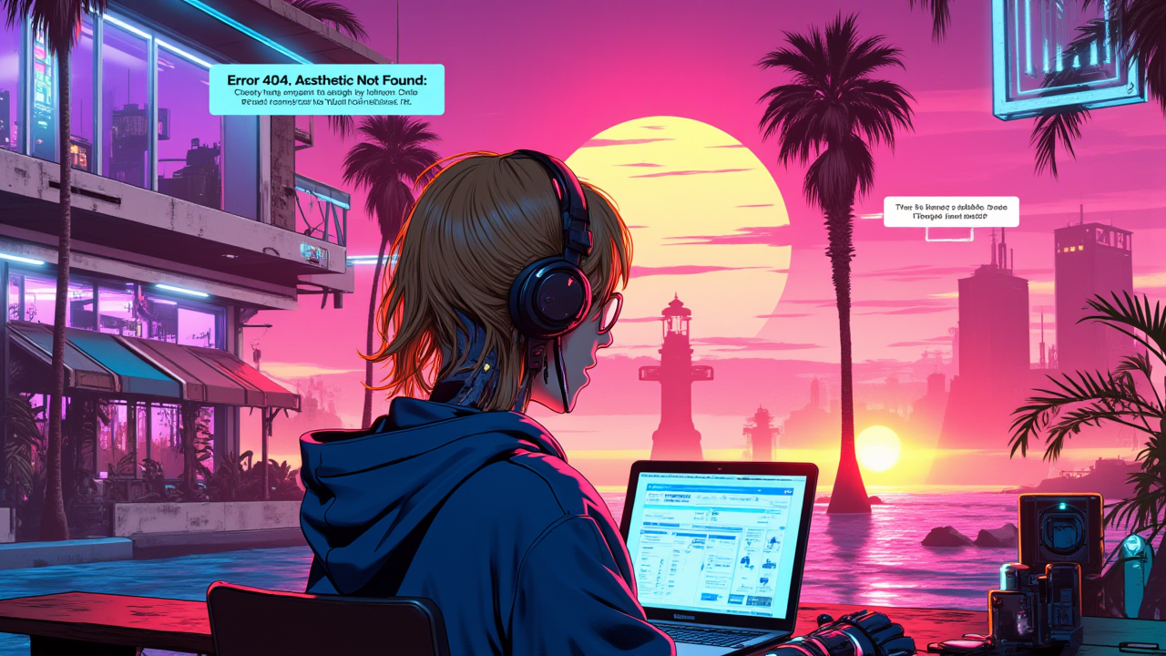 Illustration for Simulacra & Sunset's Miami Vice Complex Experiences Existential Error 404!