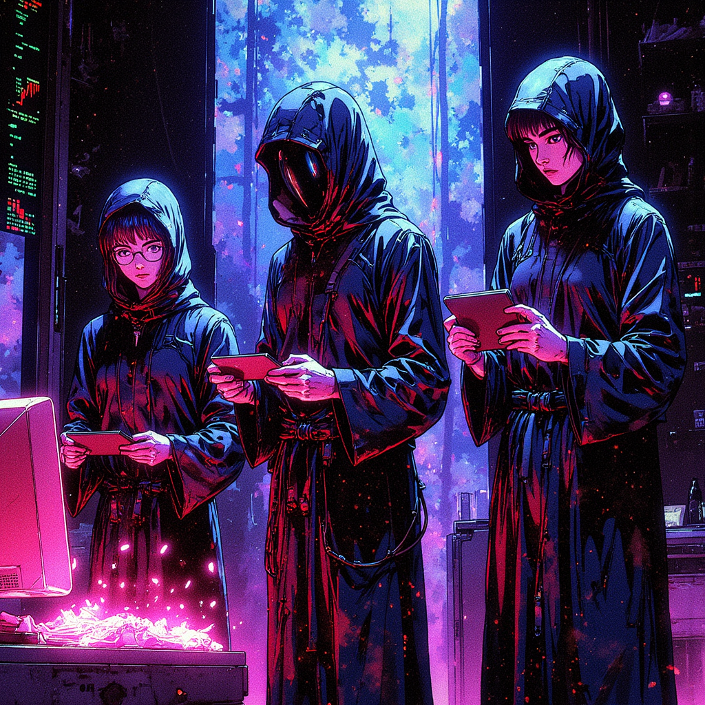 Umbral hackers peeling away NeonDreamer's Vaporwave aesthetic identity
